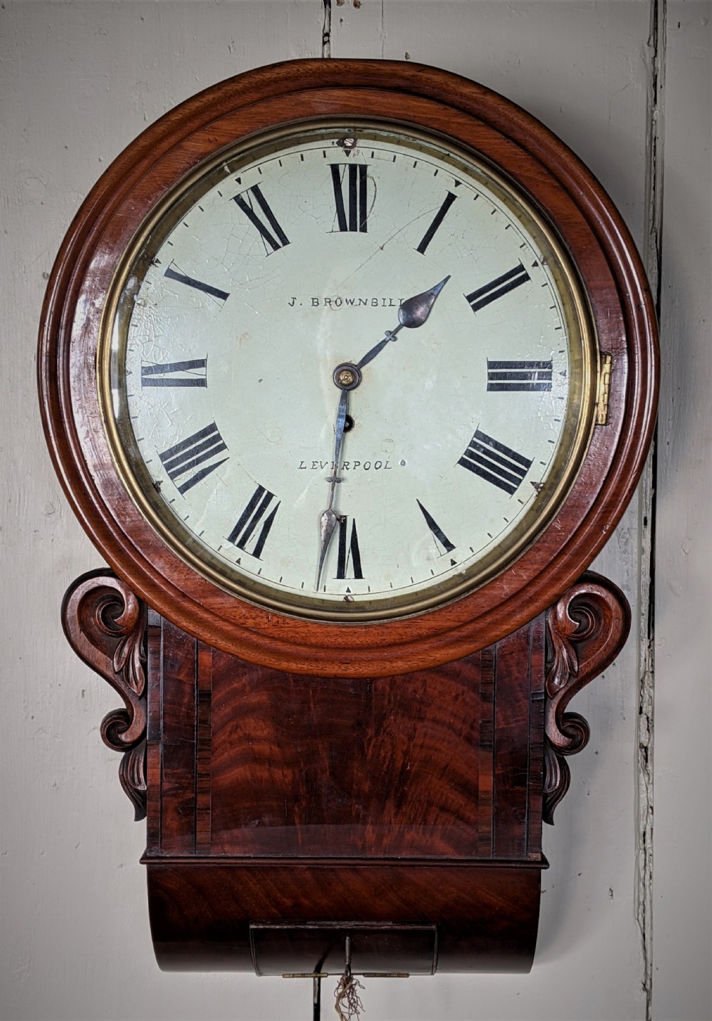 19th Cent Mahogany Fusee Wall Clock