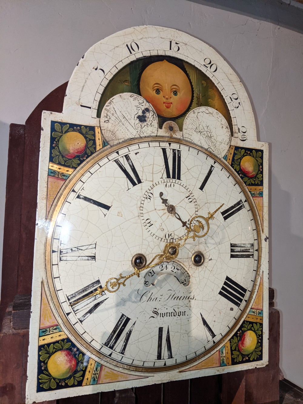 19th Cent Mahogany Moon Dial Long Case Longcase Grandfather Clock View V