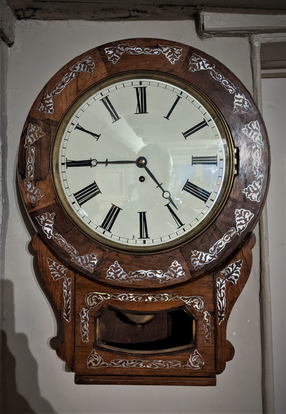 19th Cent Rosewood and Mother of Pearl Inlaid Fusse Dial Clock