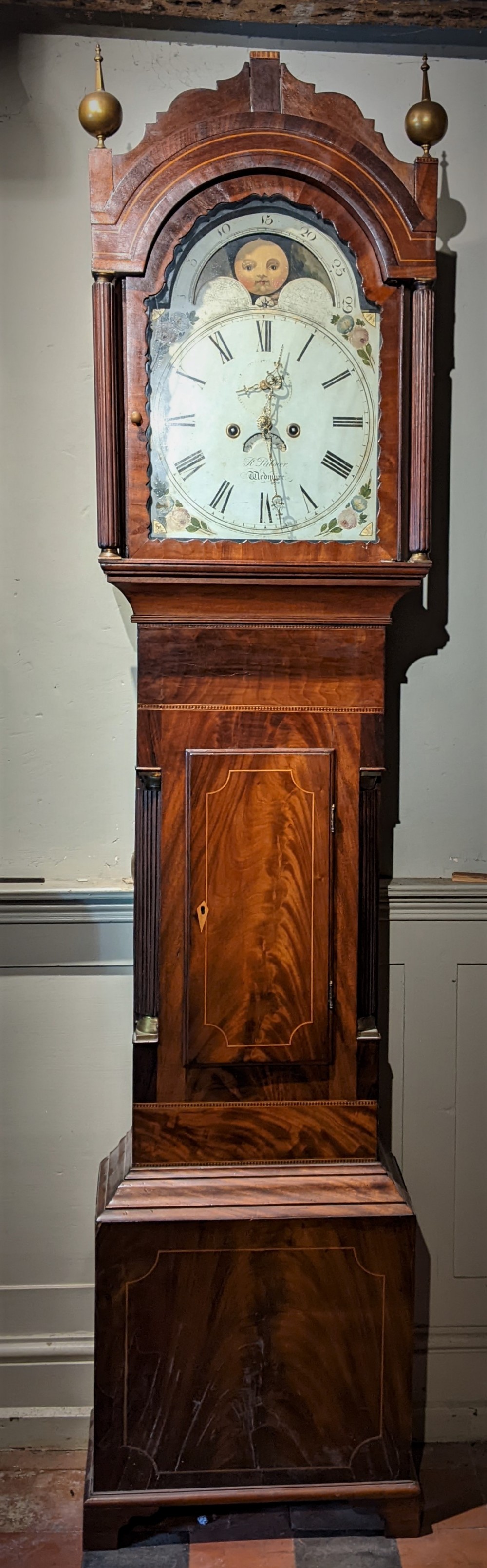 19th Cent Mahogany Longcase Long Case Clock with Moon Dial