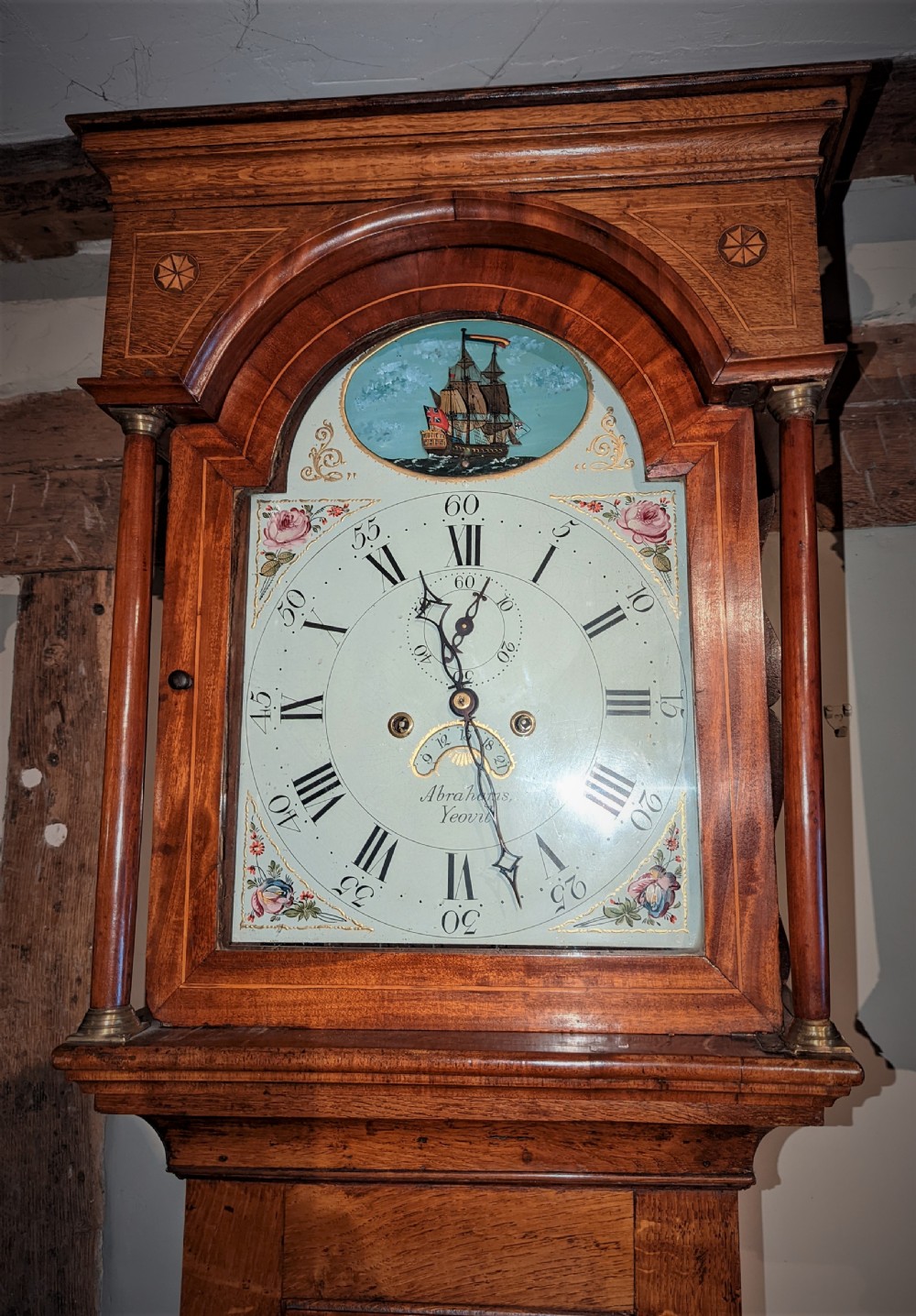 Late 18th Cent Rocking Ship Longcase Grandfather Clock View II