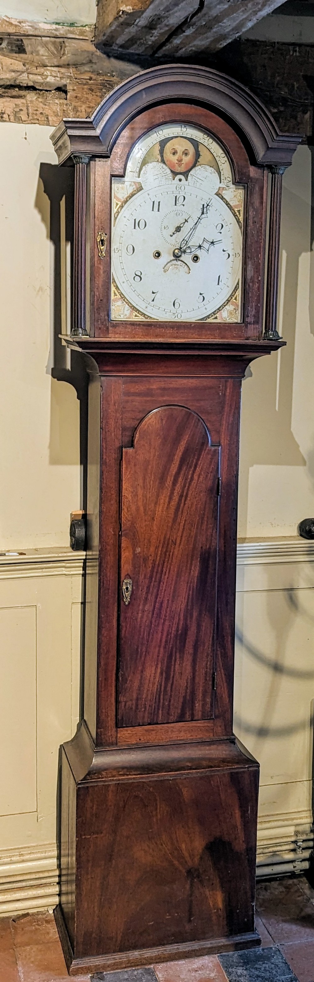 Small 19th Cent Moon Dial Longcase Long Case Grandfather Clock