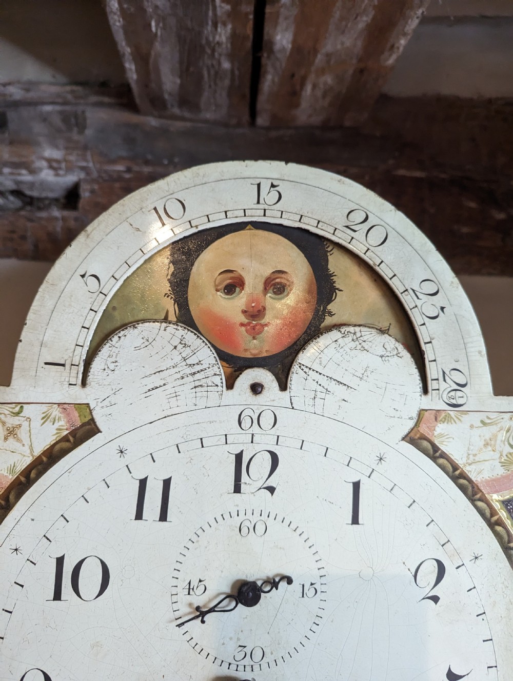 Small 19th Cent Moon Dial Longcase Long Case Grandfather Clock View VI
