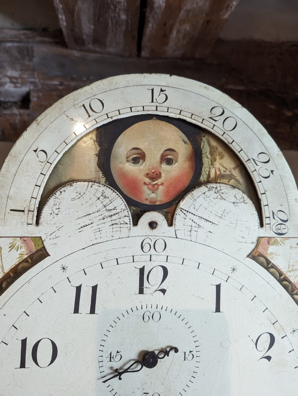 Small 19th Cent Moon Dial Longcase Long Case Grandfather Clock View VII