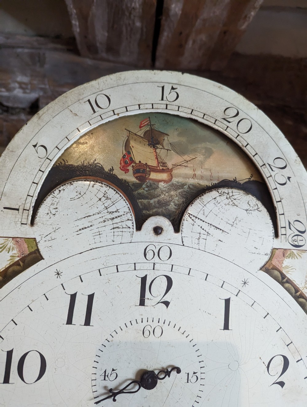 Small 19th Cent Moon Dial Longcase Long Case Grandfather Clock View VIII