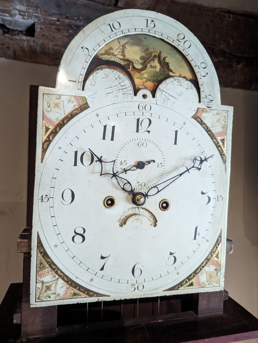 Small 19th Cent Moon Dial Longcase Long Case Grandfather Clock View X