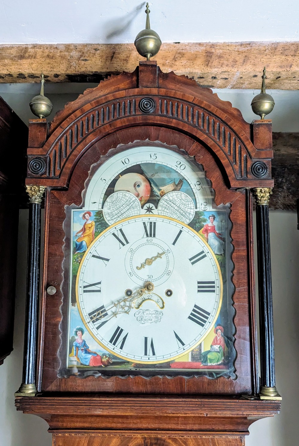 Geo III Mahogany Moon Dial Longcase Long Case Grandfather Clock View III