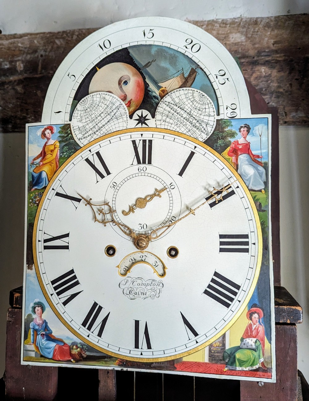 Geo III Mahogany Moon Dial Longcase Long Case Grandfather Clock View V