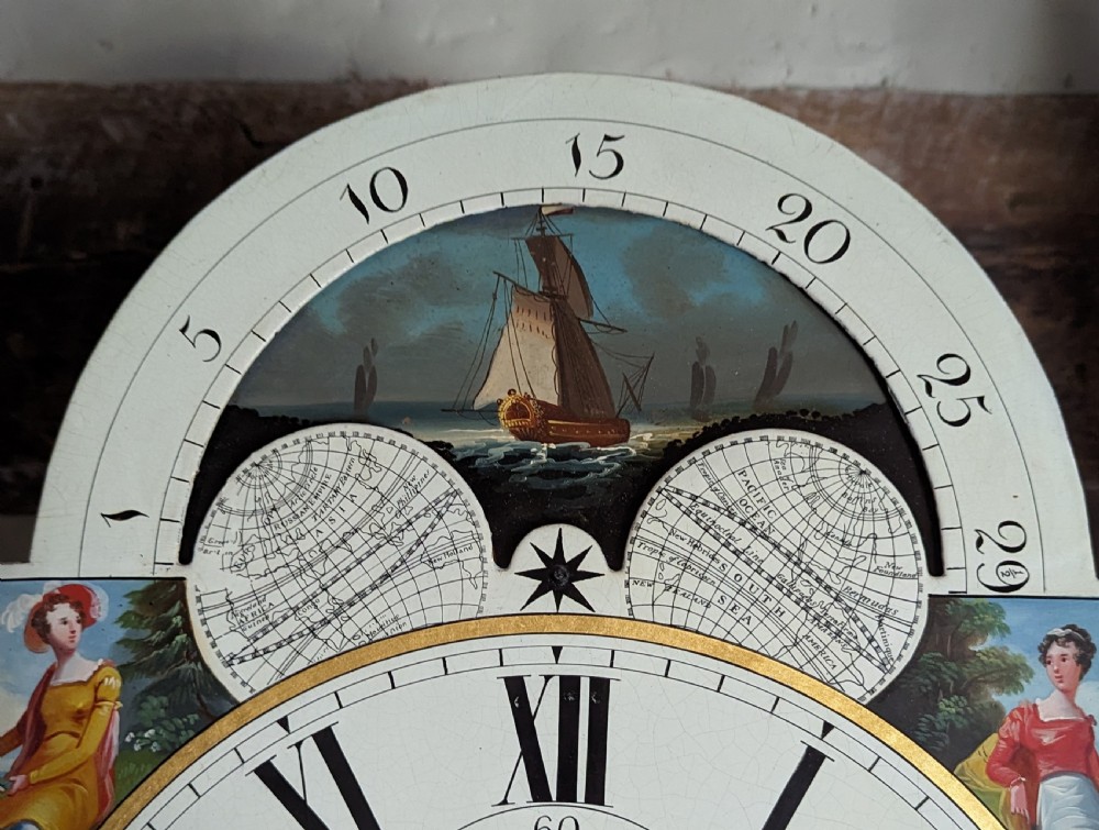 Geo III Mahogany Moon Dial Longcase Long Case Grandfather Clock View IX