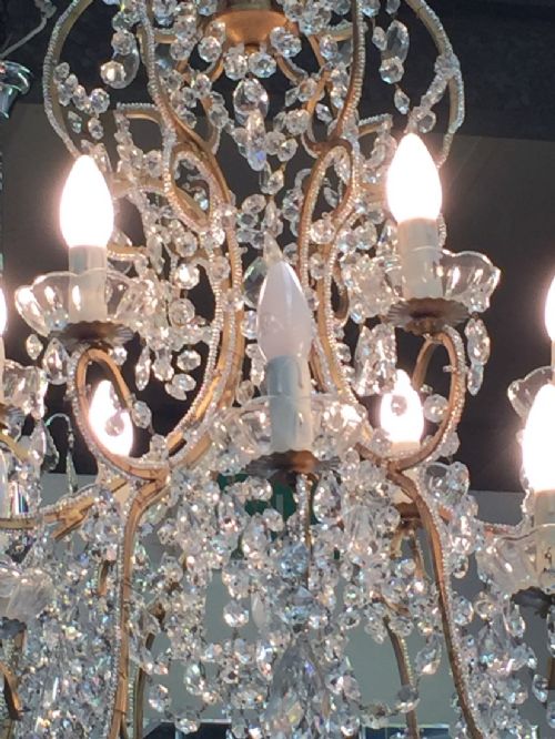 LARGE ITALIAN ANTIQUE GILT BEADED FLORENTINE CHANDELIER - ADDITIONAL PHOTO 2