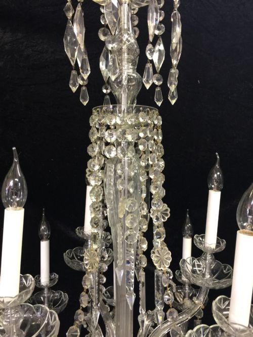 LARGE ENGLISH CUT GLASS AND CRYSTAL ANTIQUE CHANDELIER - ADDITIONAL PHOTO 2