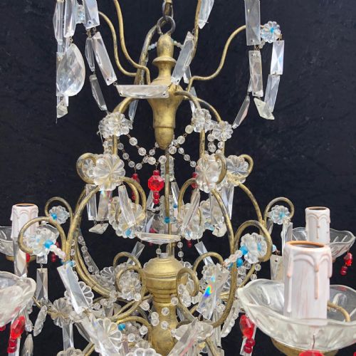 FIVE LIGHT GILT FRAMED FLORENTINE CHANDELIER - ADDITIONAL PHOTO 2