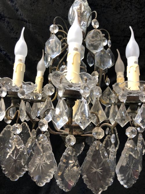 A NINE LIGHT FRENCH CAGE DARK FRAME ANTIQUE CHANDELIER - ADDITIONAL PHOTO 4