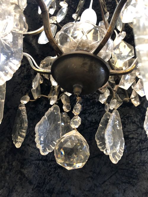 A NINE LIGHT FRENCH CAGE DARK FRAME ANTIQUE CHANDELIER - ADDITIONAL PHOTO 6