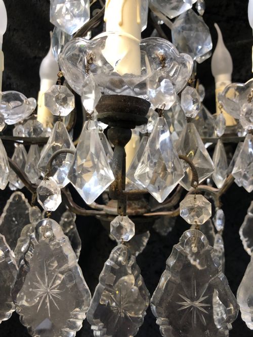 A NINE LIGHT FRENCH CAGE DARK FRAME ANTIQUE CHANDELIER - ADDITIONAL PHOTO 7