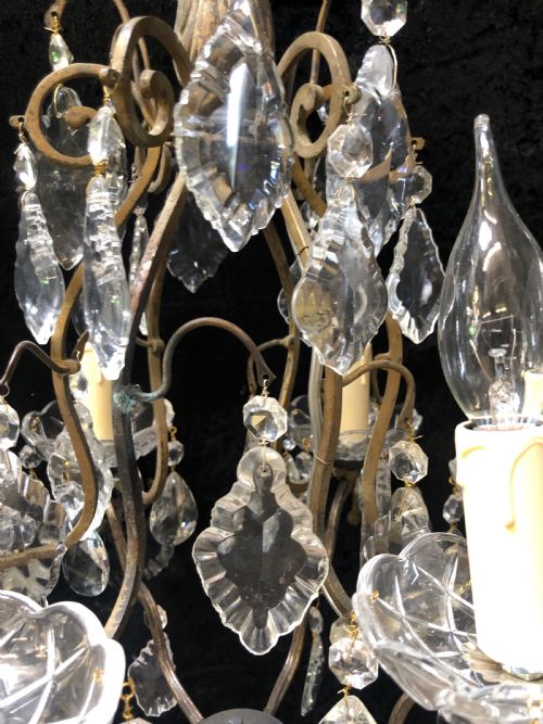 A SIX LIGHT FRENCH CAGE ANTIQUE CHANDELIER - ADDITIONAL PHOTO 3