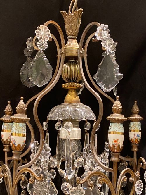 A ONE LIGHT ANTIQUE ITALIAN CAGE CHANDELIER - ADDITIONAL PHOTO 1