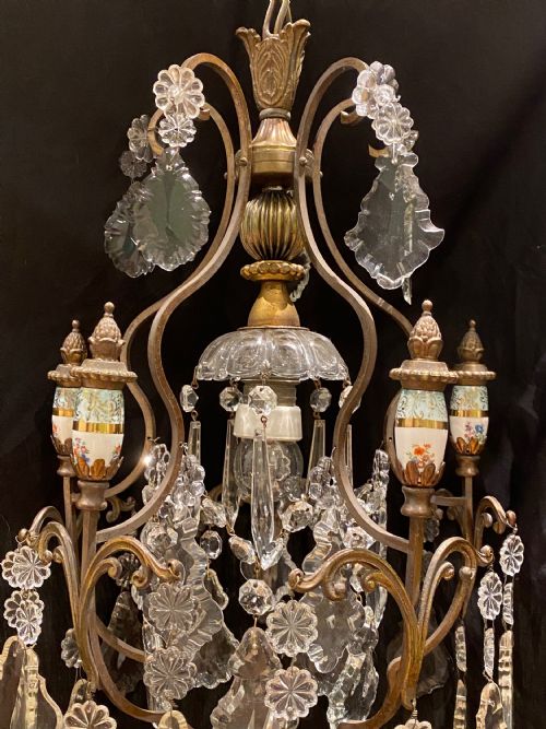 A ONE LIGHT ANTIQUE ITALIAN CAGE CHANDELIER - ADDITIONAL PHOTO 3