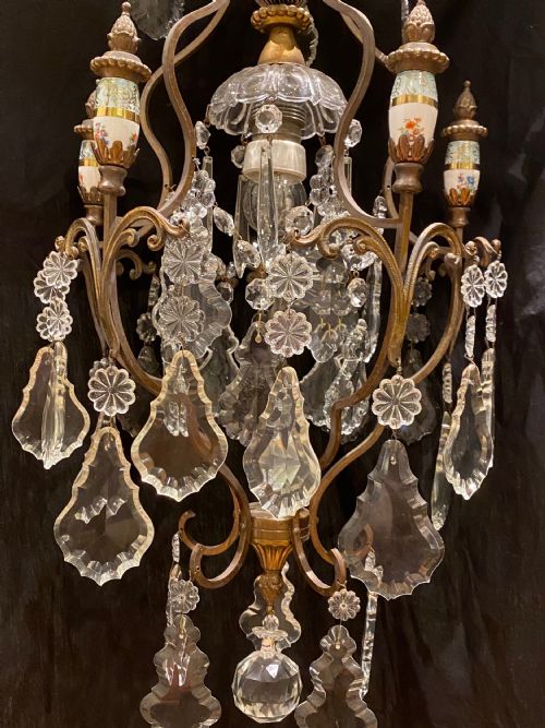 A ONE LIGHT ANTIQUE ITALIAN CAGE CHANDELIER - ADDITIONAL PHOTO 4