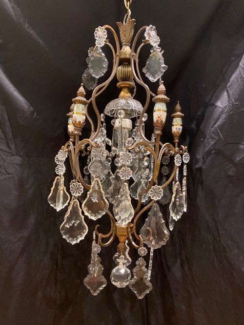 A ONE LIGHT ANTIQUE ITALIAN CAGE CHANDELIER - ADDITIONAL PHOTO 6