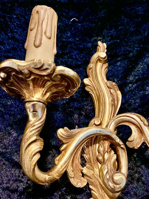 FRENCH PAIR OF TWIN ARM BRASS WALL LIGHTS - ADDITIONAL PHOTO 4