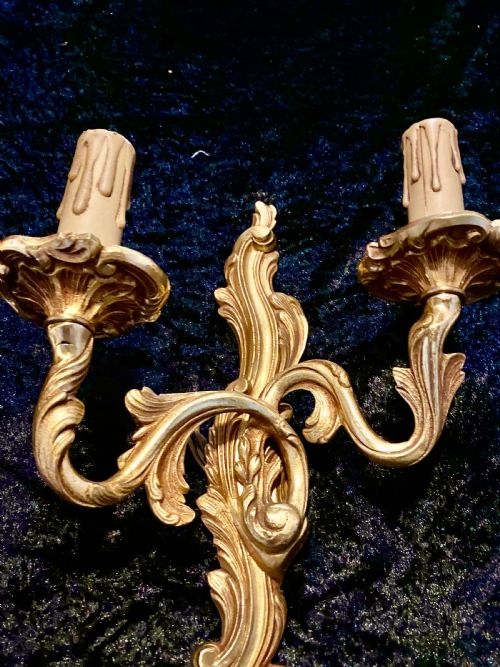 FRENCH PAIR OF TWIN ARM BRASS WALL LIGHTS - ADDITIONAL PHOTO 7