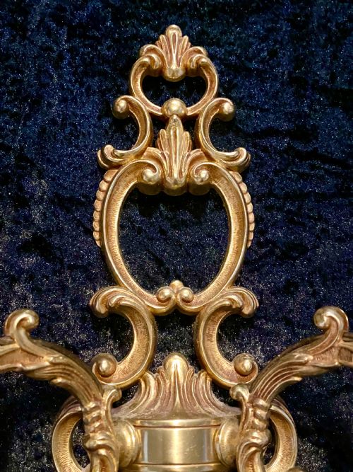 A PAIR OF TWO ARM FRENCH BRASS WALLLIGHTS WITH OPEN FRAME - ADDITIONAL PHOTO 3