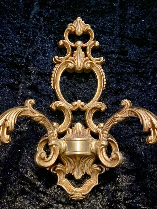 A PAIR OF TWO ARM FRENCH BRASS WALLLIGHTS WITH OPEN FRAME - ADDITIONAL PHOTO 4