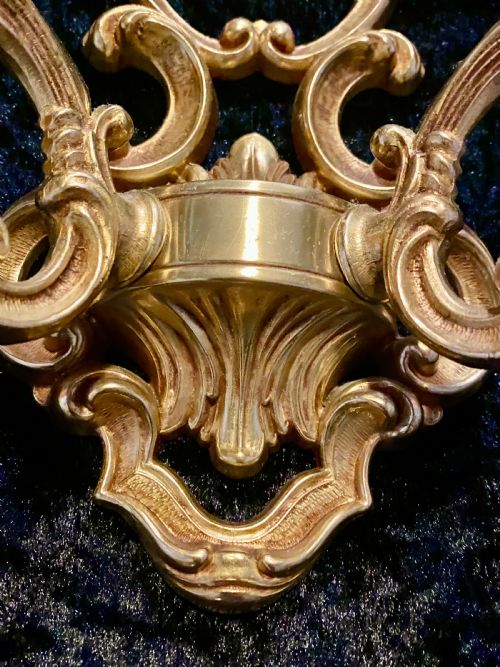 A PAIR OF TWO ARM FRENCH BRASS WALLLIGHTS WITH OPEN FRAME - ADDITIONAL PHOTO 9