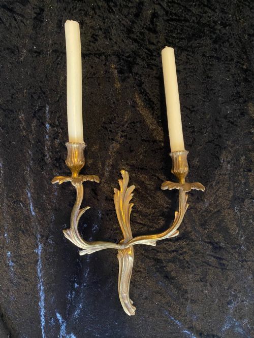 a pair of french rococo brass antique walllights for candles - CATEGORY: ANTIQUE LIGHTING - DATED 1900