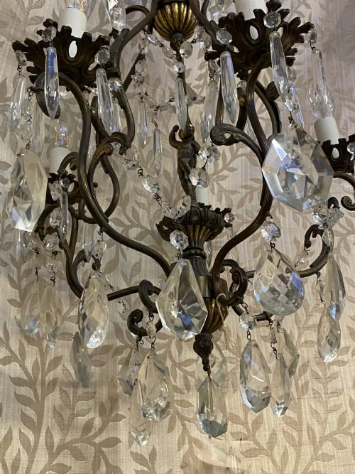 A FIVE LIGHT ITALIAN DARK FRAMED CHERUB ANTIQUE CHANDELIER - ADDITIONAL PHOTO 8