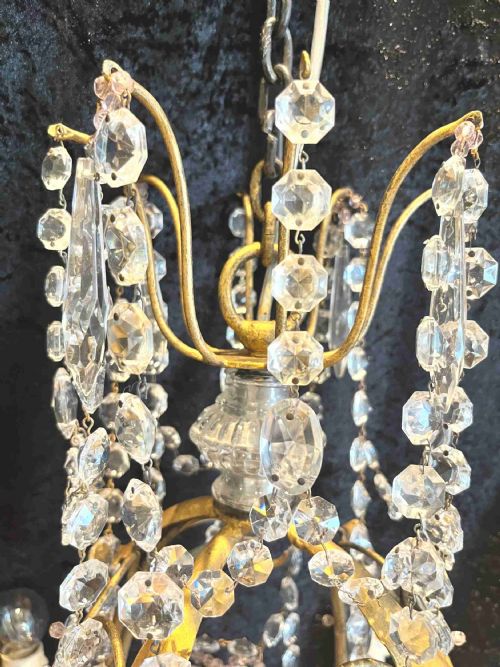 ANTIQUE FOUR LIGHT GILT AND CRYSTAL CHANDELIER FROM BELGIUM - ADDITIONAL PHOTO 1