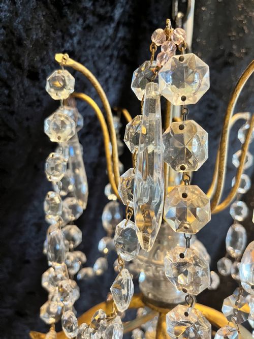 ANTIQUE FOUR LIGHT GILT AND CRYSTAL CHANDELIER FROM BELGIUM - ADDITIONAL PHOTO 2