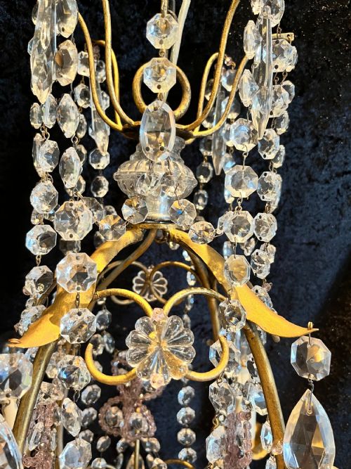 ANTIQUE FOUR LIGHT GILT AND CRYSTAL CHANDELIER FROM BELGIUM - ADDITIONAL PHOTO 3