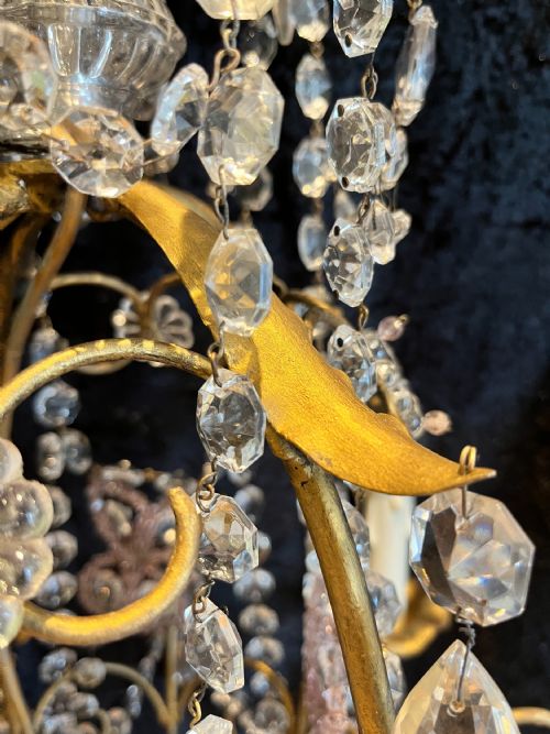ANTIQUE FOUR LIGHT GILT AND CRYSTAL CHANDELIER FROM BELGIUM - ADDITIONAL PHOTO 4
