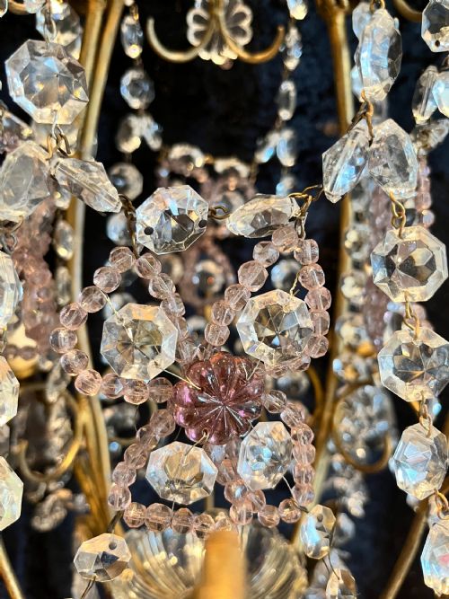 ANTIQUE FOUR LIGHT GILT AND CRYSTAL CHANDELIER FROM BELGIUM - ADDITIONAL PHOTO 5