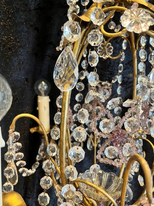 ANTIQUE FOUR LIGHT GILT AND CRYSTAL CHANDELIER FROM BELGIUM - ADDITIONAL PHOTO 6