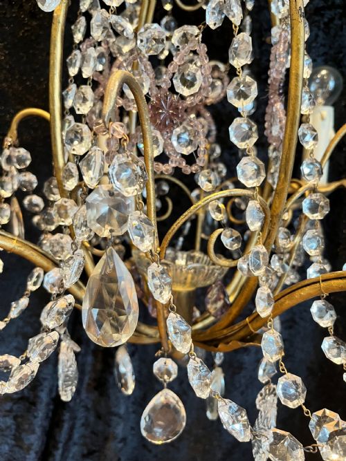 ANTIQUE FOUR LIGHT GILT AND CRYSTAL CHANDELIER FROM BELGIUM - ADDITIONAL PHOTO 7
