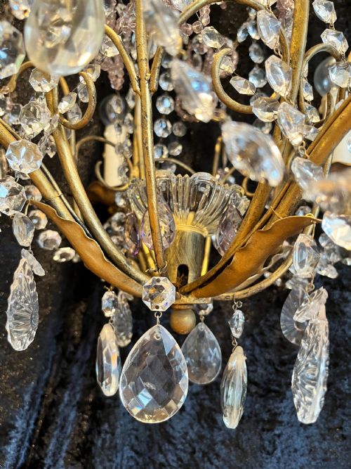 ANTIQUE FOUR LIGHT GILT AND CRYSTAL CHANDELIER FROM BELGIUM - ADDITIONAL PHOTO 8