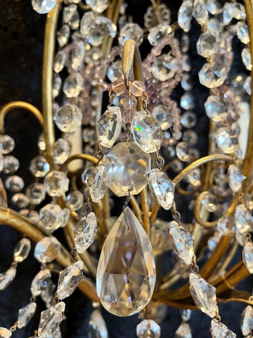 ANTIQUE FOUR LIGHT GILT AND CRYSTAL CHANDELIER FROM BELGIUM - ADDITIONAL PHOTO 9