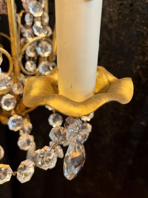 ANTIQUE FOUR LIGHT GILT AND CRYSTAL CHANDELIER FROM BELGIUM - ADDITIONAL PHOTO 10