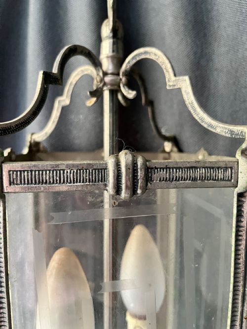TWO LIGHT FRENCH SQUARE ANTIQUE LANTERN C1920 - ADDITIONAL PHOTO 3