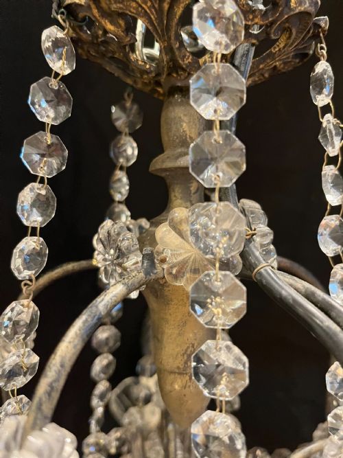 FIVE LIGHT ITALIAN GILT FRAMED ANTIQUE CHANDELIER - ADDITIONAL PHOTO 2