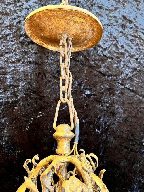 ITALIAN GILT RUSTIC THREE LIGHT ANTIQUE LANTERN - ADDITIONAL PHOTO 1