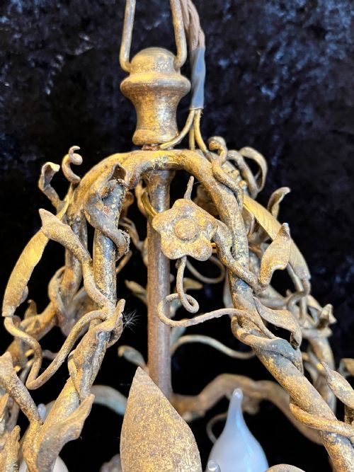 ITALIAN GILT RUSTIC THREE LIGHT ANTIQUE LANTERN - ADDITIONAL PHOTO 2
