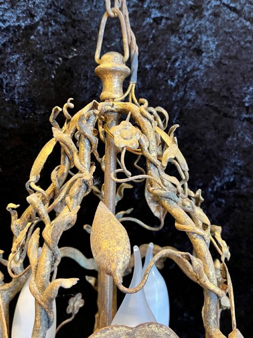ITALIAN GILT RUSTIC THREE LIGHT ANTIQUE LANTERN - ADDITIONAL PHOTO 3