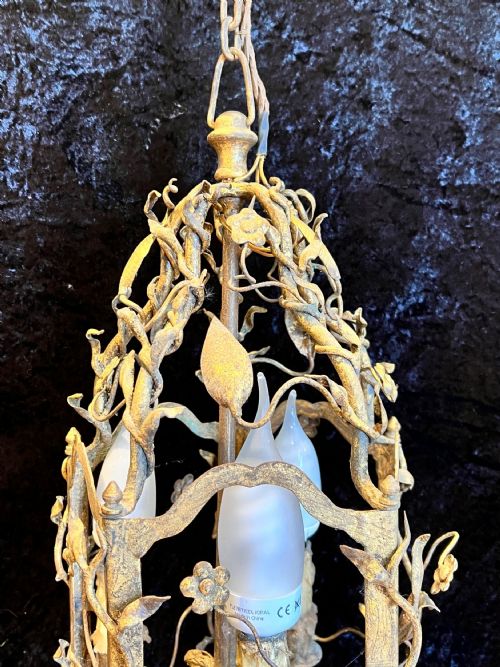 ITALIAN GILT RUSTIC THREE LIGHT ANTIQUE LANTERN - ADDITIONAL PHOTO 4