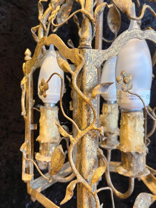 ITALIAN GILT RUSTIC THREE LIGHT ANTIQUE LANTERN - ADDITIONAL PHOTO 6