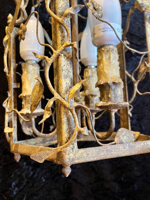 ITALIAN GILT RUSTIC THREE LIGHT ANTIQUE LANTERN - ADDITIONAL PHOTO 7