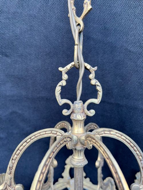 A THREE LIGHT FRENCH ANTIQUE BRASS LANTERN - ADDITIONAL PHOTO 1